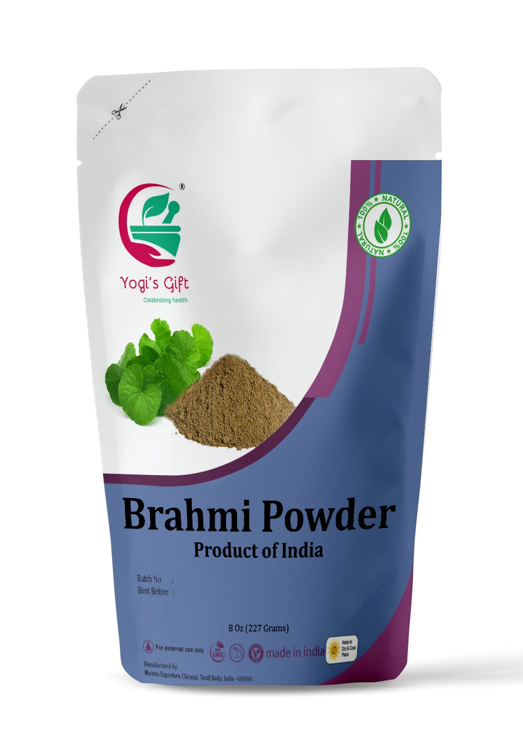 YOGI’S GIFT – Celebrating health | Brahmi Powder 8 Oz | Natural Hair Growth Booster & Volumizer | Helps Improve Memory | Scalp Nourishing Mask | Bacopa Monnieri powder