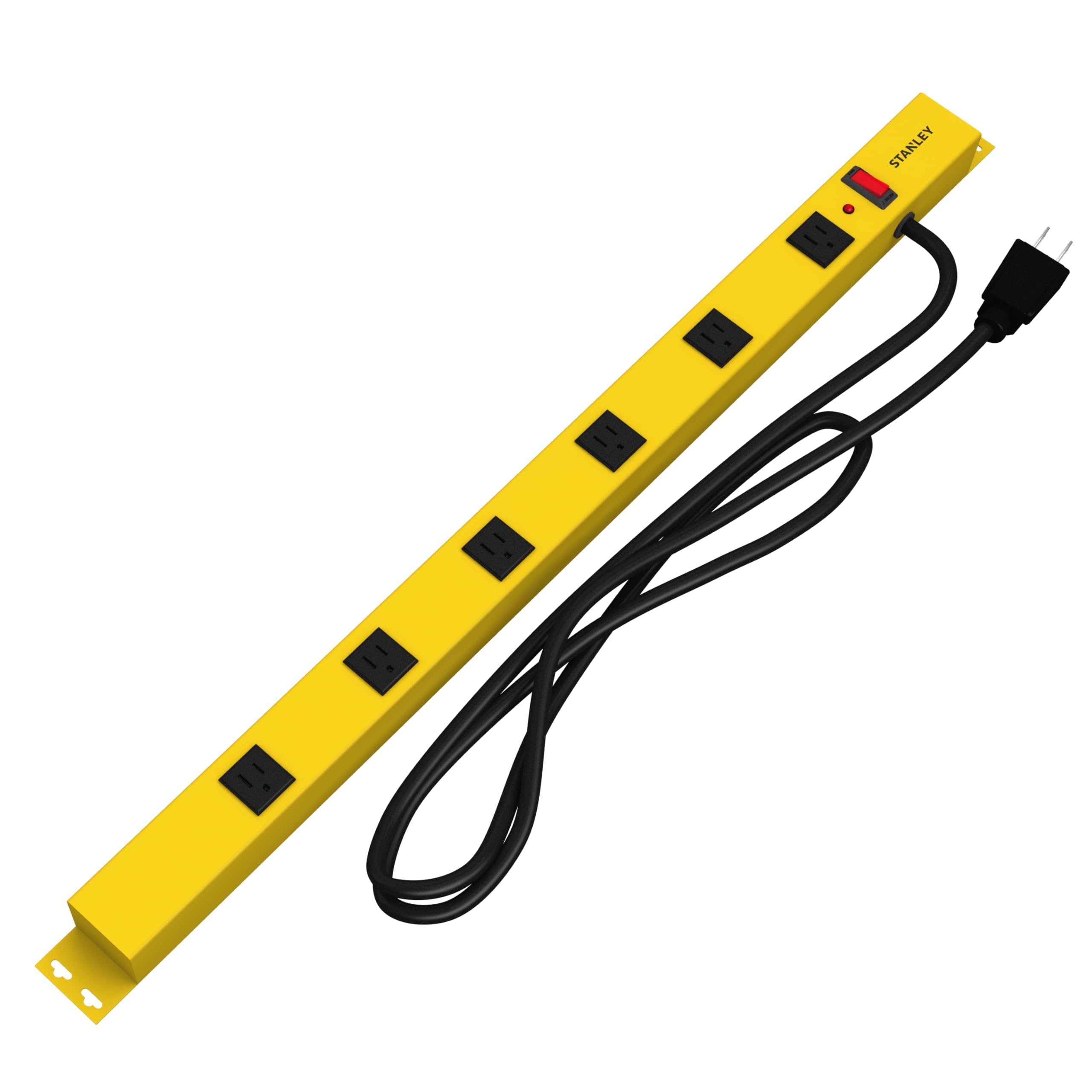 STANLEY Metal Surge Protector Six Outlet Power Strip with Joule Rated Design Two-Foot Cord Extended Housing Grounded Outlets Mounting Slots
