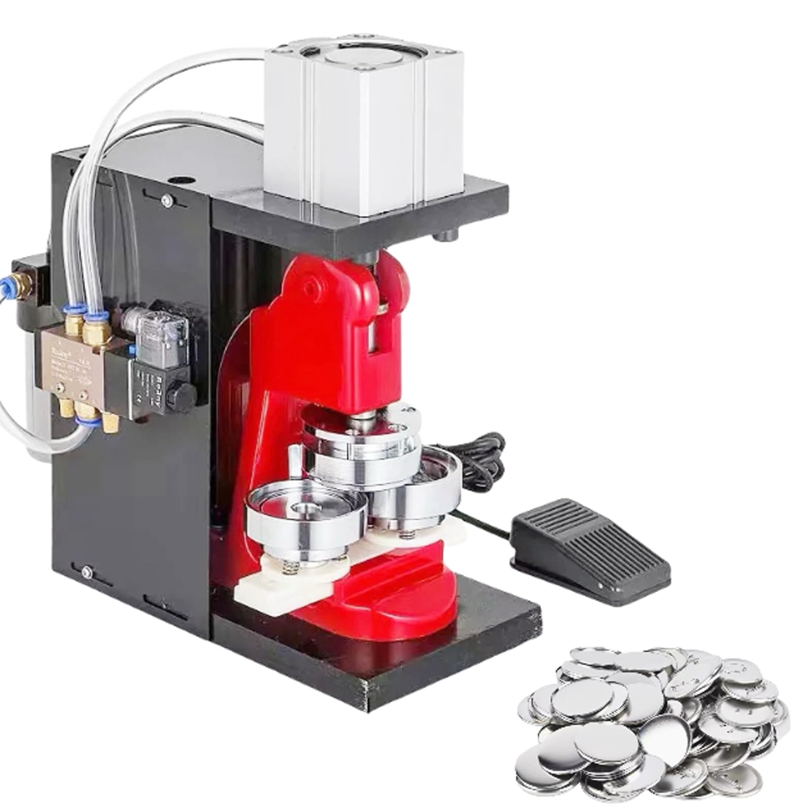 XCSCUK Pneumatic Button Badge Maker Machine, Semi Automatic DIY Pin Button Press,Badge Punch Press for Crafts,with Foot Pedal & 3 Moulds