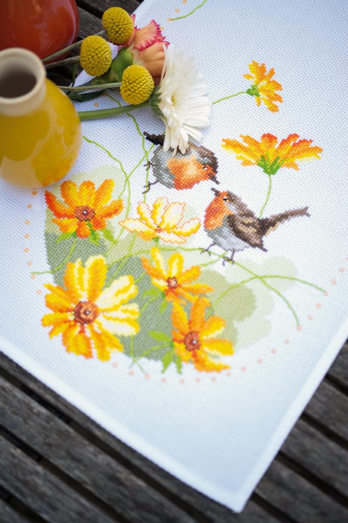 Kit Ricamo A Punto Croce | Runner Tavola Con Pettirossi | 40x100 Cm | Prestampato | Per Principianti - Foto 5