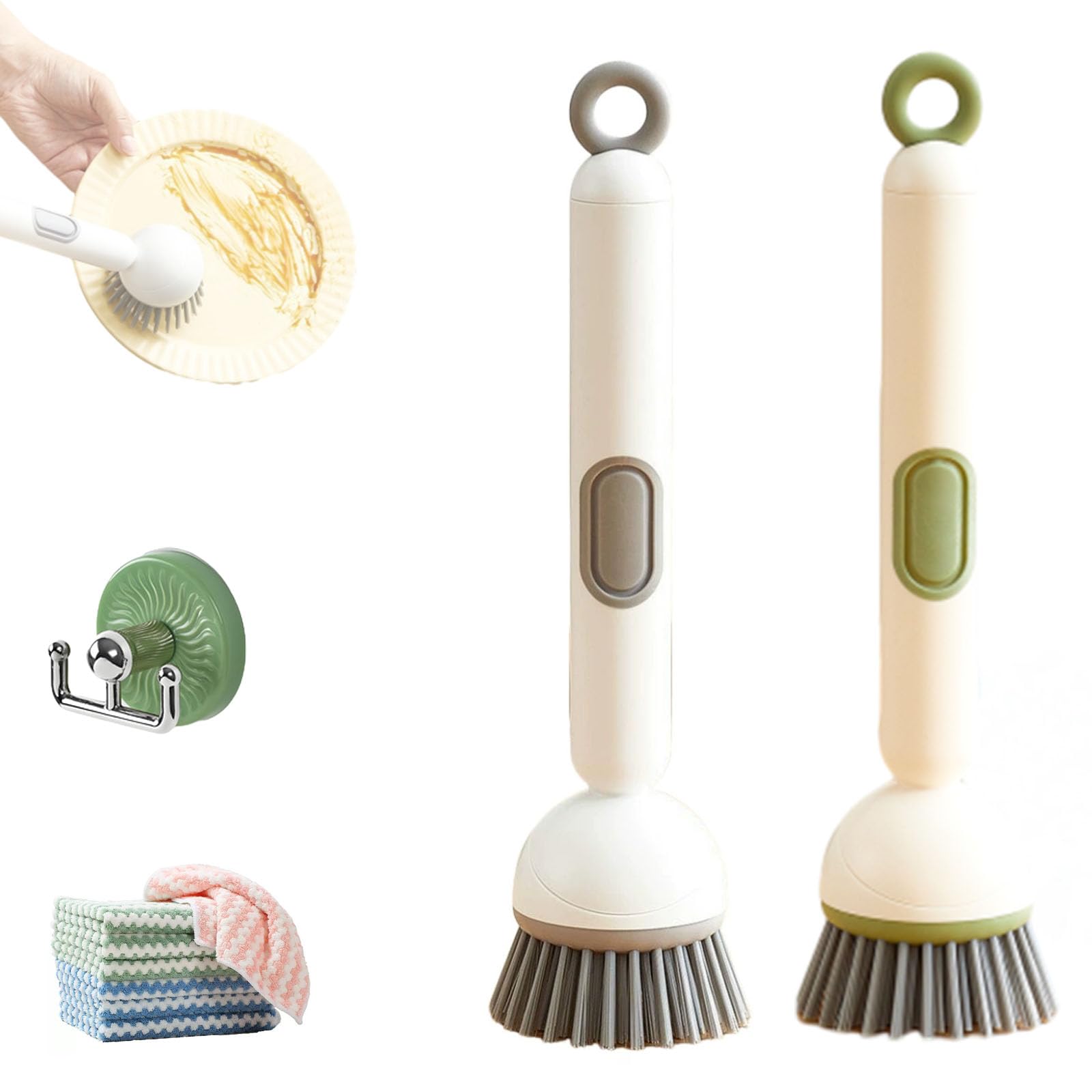 6-in-1 Rotatable Dish Brush with Detergent Dispenser, 360° Dish Scrub Brush with Soap Dispenser, Adjustable Angle, PET Bristles, Efficient Cleaning of Pots, Pans, Tableware, Cookware (Mix 2)