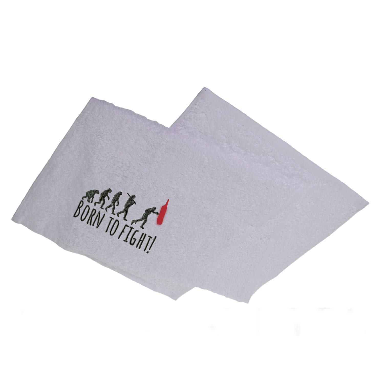 aztex Born To Fight Gym Towel, Sweat Towel, Workout, Fitness, Boxing Towel, 100% Cotton, 30cm x 90cm - White