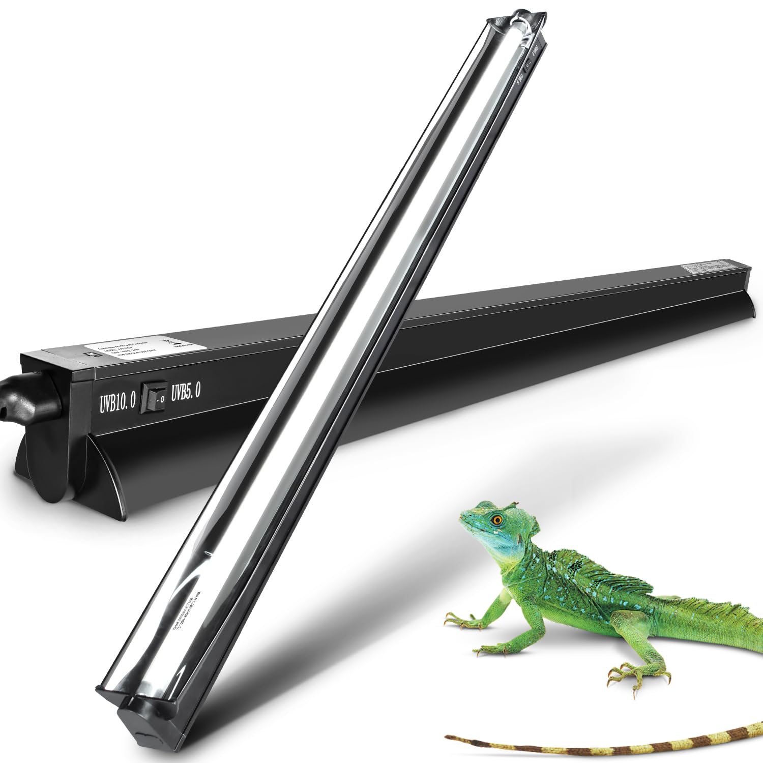 Switchable UVB Light for Reptiles, 39W T5 UVB Light Combo Kit for Tropical 5.0 & Desert 10.0, 34" Terrarium Hood Lamp Fixture with UVB 10.0 Bulb for Bearded Dragon Gecko Snake Lizard Turtle