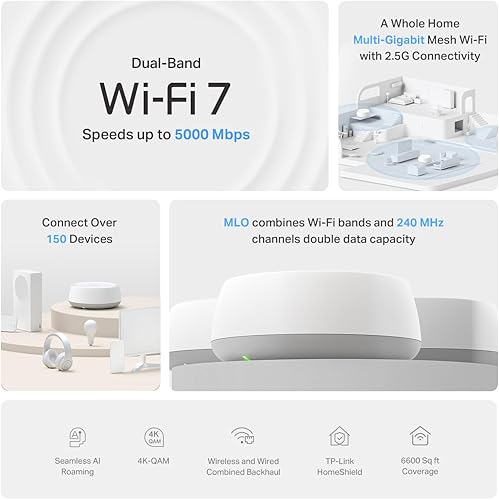Miniatura 3 de TP-Link Deco BE25 - Sistema Wi-Fi de doble banda BE5000 WiFi 7 Mesh  4-Stream 5 Gbps, 240 Mhz  Cubre hasta 6,600 pies cuadrados  2 puertos 2.5G con