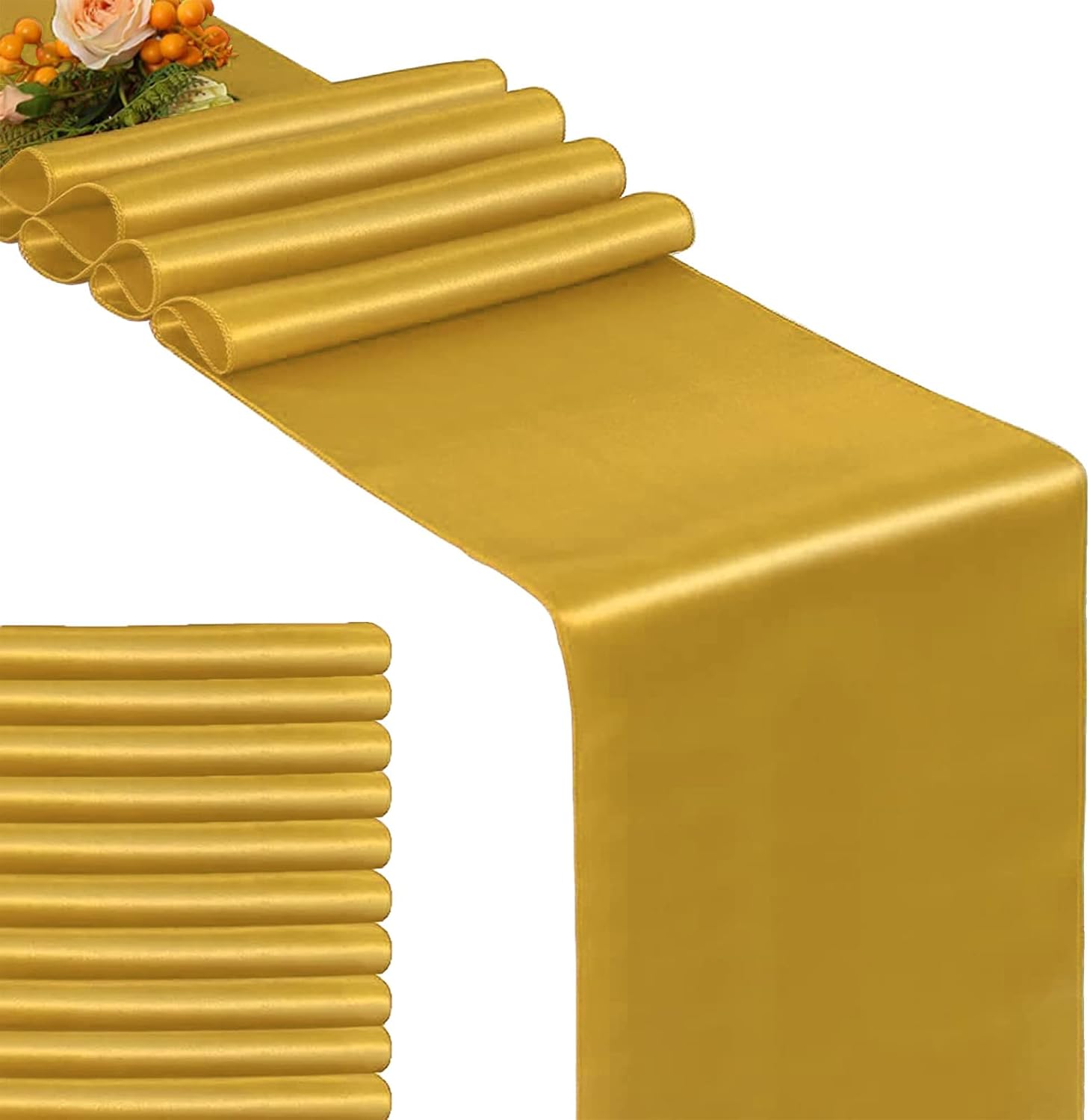 GFCC Pack of 10 Gold Satin Table Runner 12 x 108 Inches for Wedding Party Events Decoration
