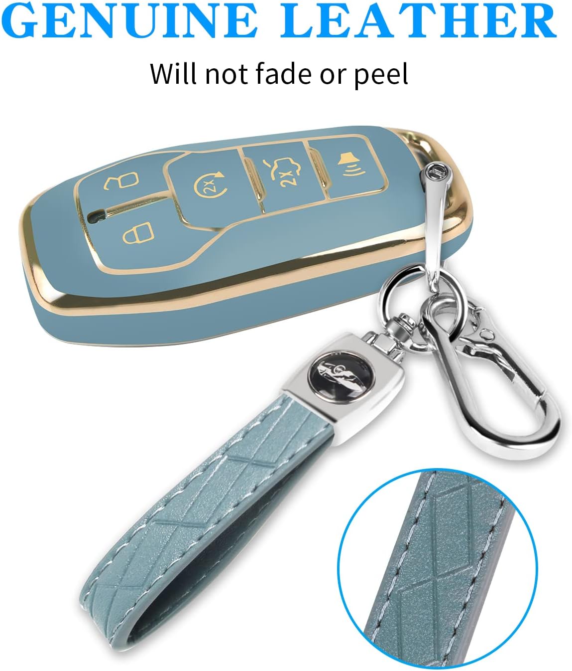 Soft TPU Key Fob Cover For Ford & Lincoln - Pink Case With Leather Key Chain, Full Protection