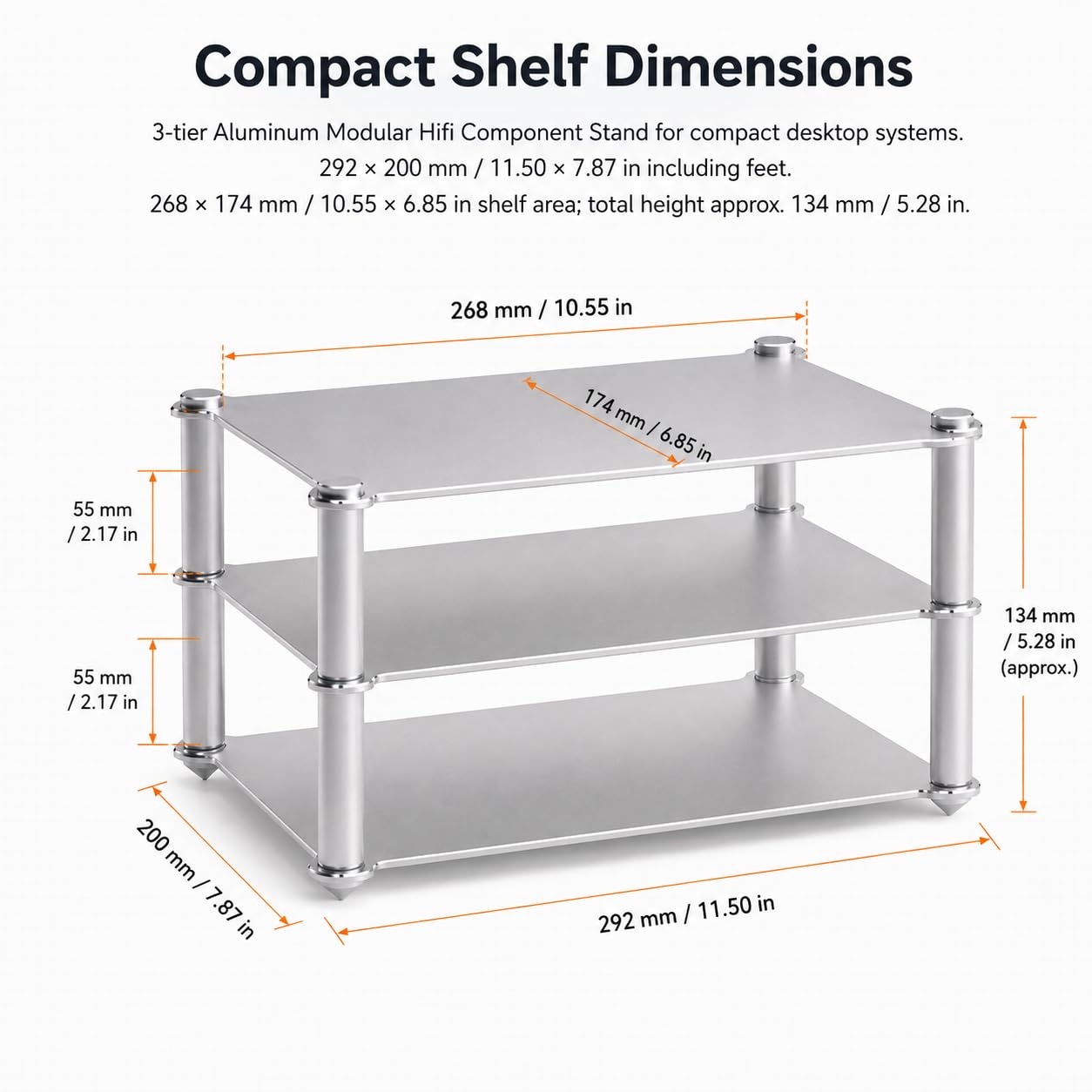 Mini-Audio-Komponenten-Rack, 292 × 200 mm, 3-stufig stapelbar