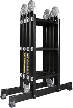 TOUGH MASTER Multi-Purpose Aluminium Ladder EN131-6 Certified Folding Extension Ladder with Platform, Professional Combination Ladder for Stairs, Decorating, Loft & Garden Use