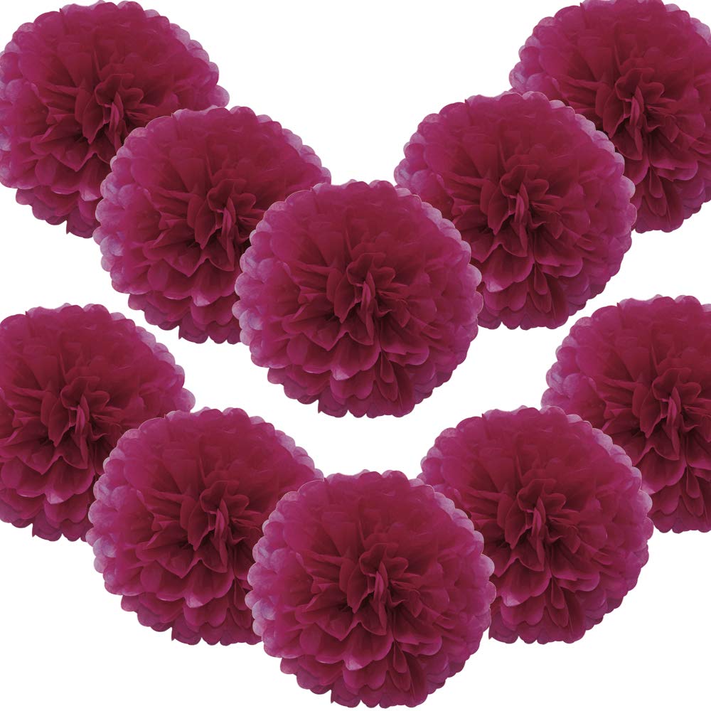 Time To Sparkle Burgundy 10 Pack Tissue Paper Pompoms Pom Poms Flower Handmade Wedding Party Decorations Balls | 12"(30Cm) |
