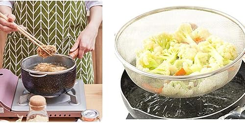 Miniatura 7 de DOITOOL Cesta coladora de malla de acero inoxidable, colador de pasta de metal, colador perforado con dos asas para alimentos, verduras, freír al