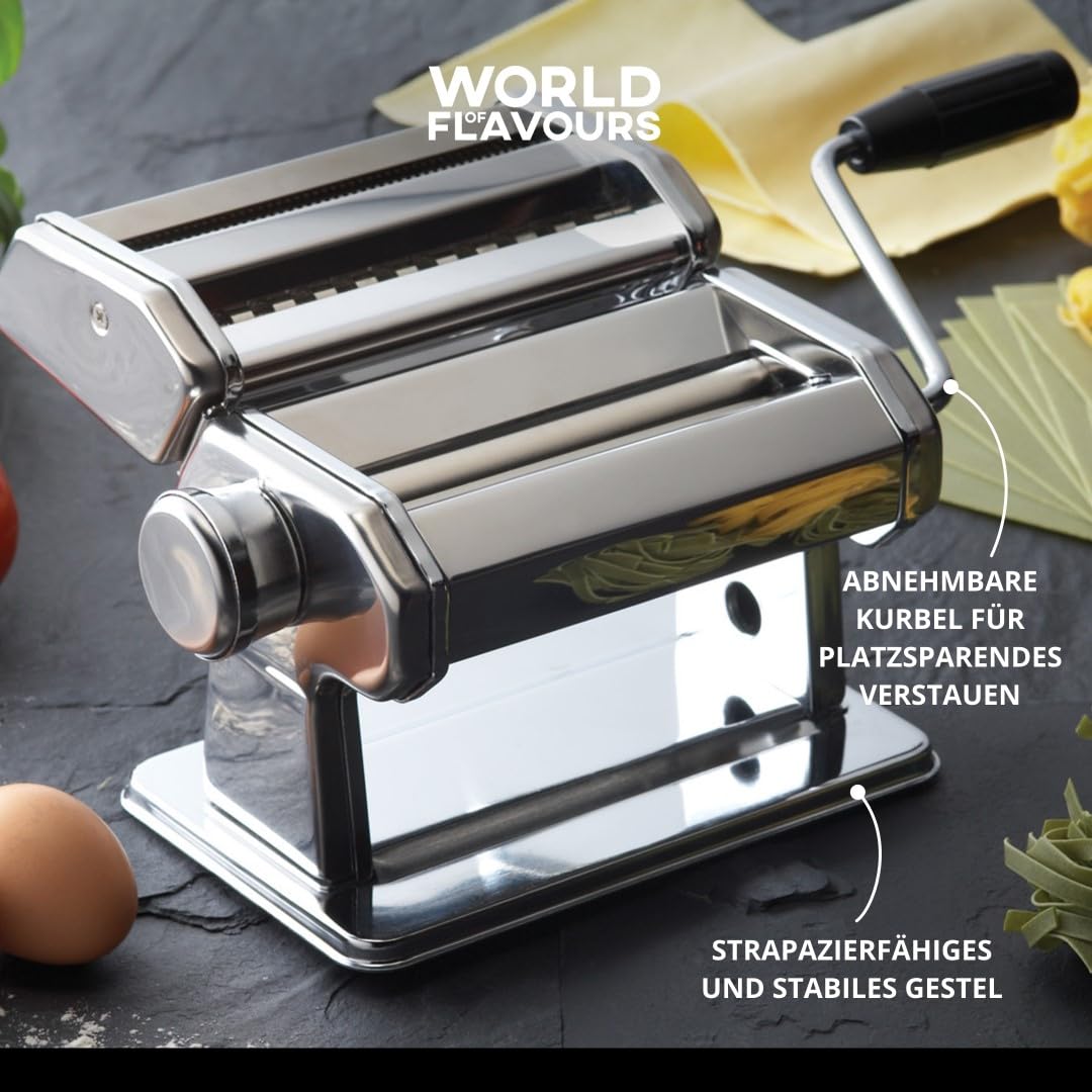 Kitchen Craft Deluxe Nudel-Maschine aus Edelstahl mit doppelter Klinge - Manuell - Pasta-Maker mit 9 Einstellungen - Walzer mit Tisch-Klemme - für Lasagne Ravioli Spaghetti &Tagliatelle