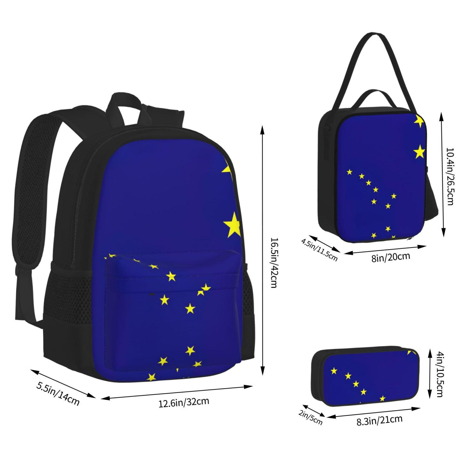 Flaga stanu Alaska plecak dziecko chłopcy dziewczęta pudełko na lunch szkoła torba zestaw uczniów szkół student prezent, Czarny, One Size, Bagaż