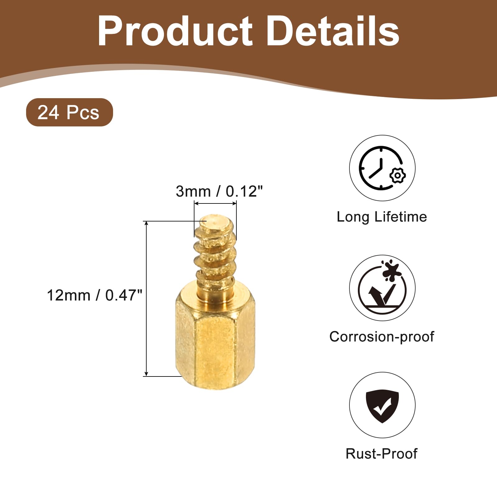 PATIKIL 24pcs M3 Male to Female Self-Tapping Hex Standoffs Spacers Pillars, M3 6+6mm Brass Motherboard Standoffs Copper - Image 2