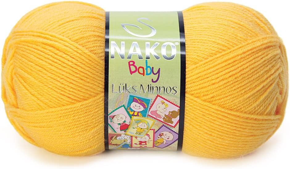 Nako Lüks Minnoş,Baby Knitting Yarn,(4Balls) Each Skein(Ball) 3.53 Oz (100g), %65 Premium Akrilik, %35 Polyamid,Knitting Yarn You Can Use in Autumn, Winter, Spring, Summer Seasons Yellow 184