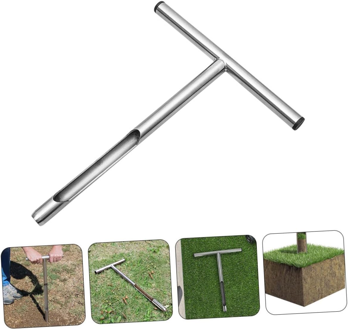 TOYANDONA Soil Sampler Probe Stainless Steel T Tubular Soil Sampling Tool with Ergonomic T Handle for and Convenient Outdoor Use for Lawn and Garden Testing