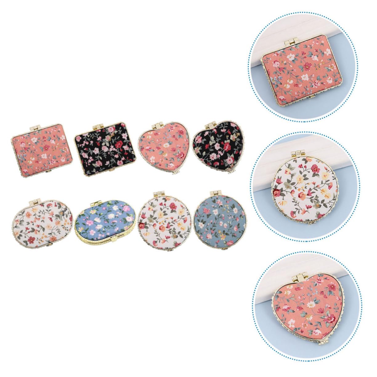 SHERCHPRY Espejo De Bolsillo Pequeño Floral Compacto para Viaje Espejo De Mano para Maquillaje Femenino con Diseño Vintage Y Alta Definición 8 Piezas X 3