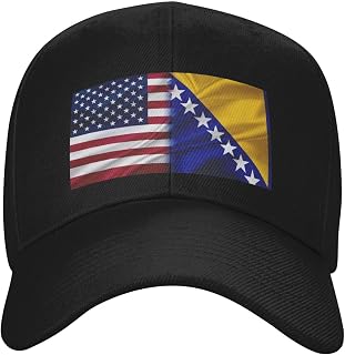 Bosnia and Herzegovina America Flag Baseball Cap Adjustable Safety Classic Golf Hat Running Outdoor Activities Breathable Lightweight Black