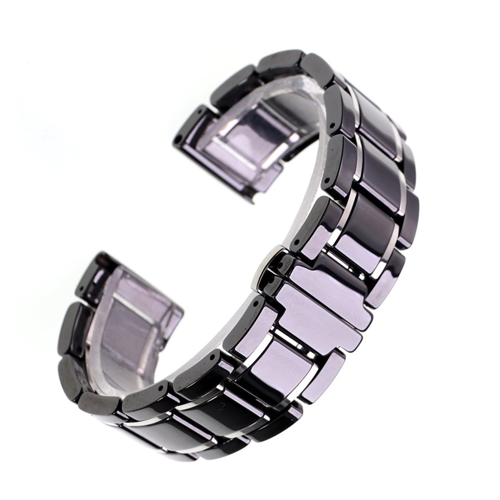 NASUNJIA Bracelet De Montre en Céramique De Luxe for Hommes Et Femmes, 14 15 16 17 18 19 20 21 22 23 24 Mm, Blanc, Noir, Or Rose