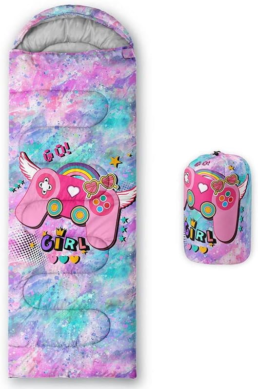 Saco de dormir para niños y niñas, estampado de luna de cohete, ligero, cálido, portátil, para exteriores, interior, impermeable, resistente al