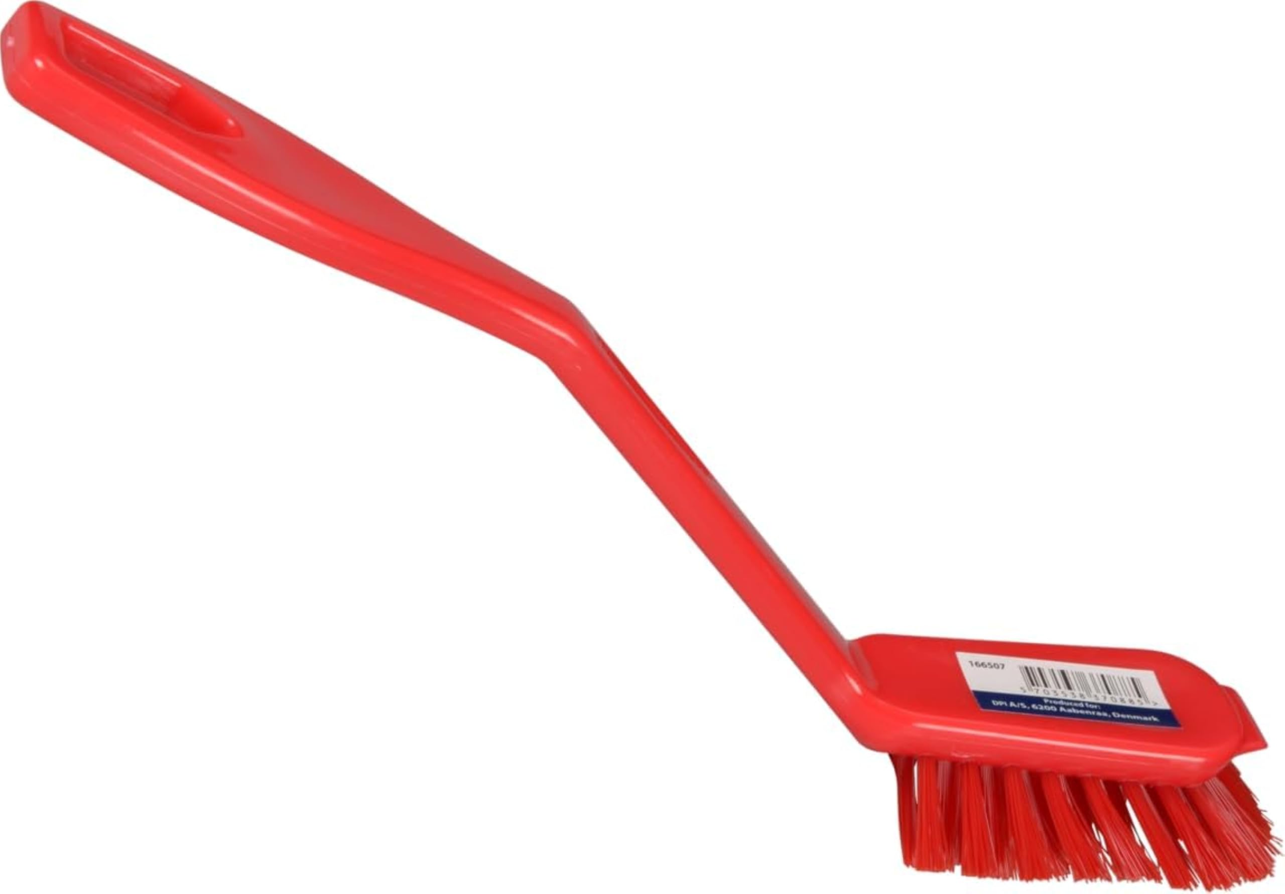 ABENA Red Dishwashing Brush, 27cm, Stiff Bristle Kitchen Cleaning Brush, Scraper Edge, Durable Nylon Dish Brush for Pots, Pans & Dishes, Ergonomic Handle, Everyday Kitchen Use