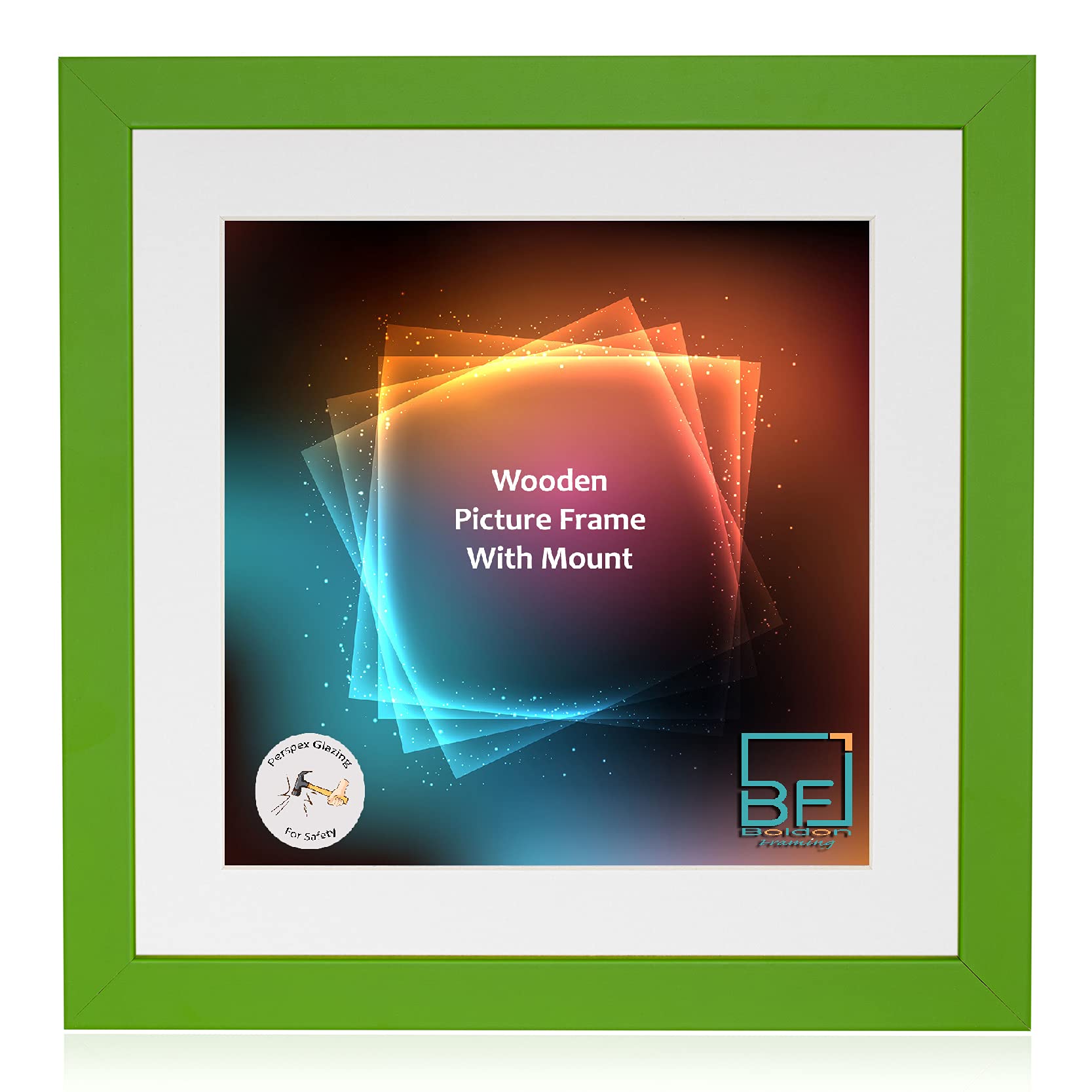 Boldon Framing Green - Square Thin Photo Frame In Solid Wood With White Wall Mount, 40X40cm- Pic Size 30X30cm Picture Display