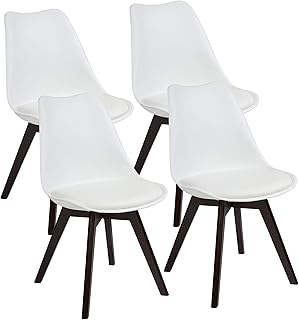 Albatros Sillas de Comedor AARHUS, Juego de 4, Blanco con Patas en Madera Maciza, Nogal/Negro, Diseño Retro Escandinavo