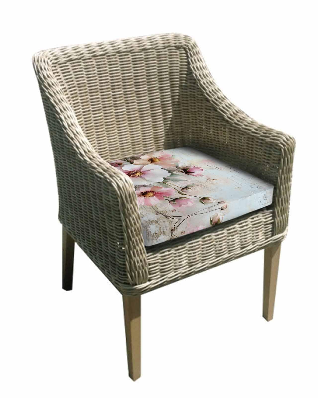 2 Pack Pink Spring Floral Waterproof Cushion Covers with Ties, Outdoor Patio Chaise Lounge Chair Seat Cushion Slip Covers Replacement(Only Cover) Vintage Botanical Retro Flowers 20