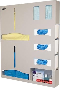 Protective Wear Organizer-4"-Double Gown holds gowns or coveralls, 3 glove, 2 mask, misc items 4 Wall Protrusion Compliant Wall mount or on a BOWMAN Hanger Dims 4L x 25.11W x 30.75H