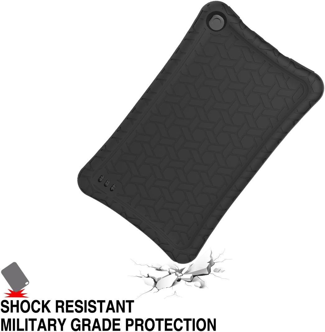 BMOUO Silicone Case for All-New Amazon Fire 7 Tablet (7th and 9th Gen, 2017 and 2019 Release) - Upgraded Comb Version Kids Friendly Light Weight Anti Slip Shock Proof Protective Cover, Black