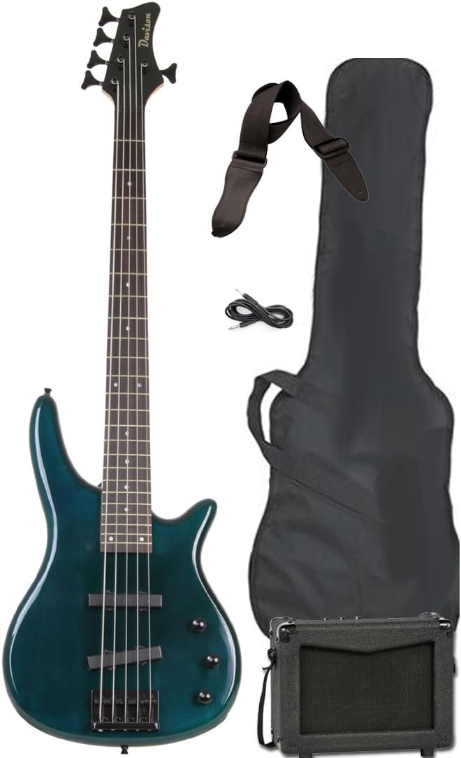 Amazon.com: Blue 5 String Electric Bass Guitar Package with Amp & Case ...