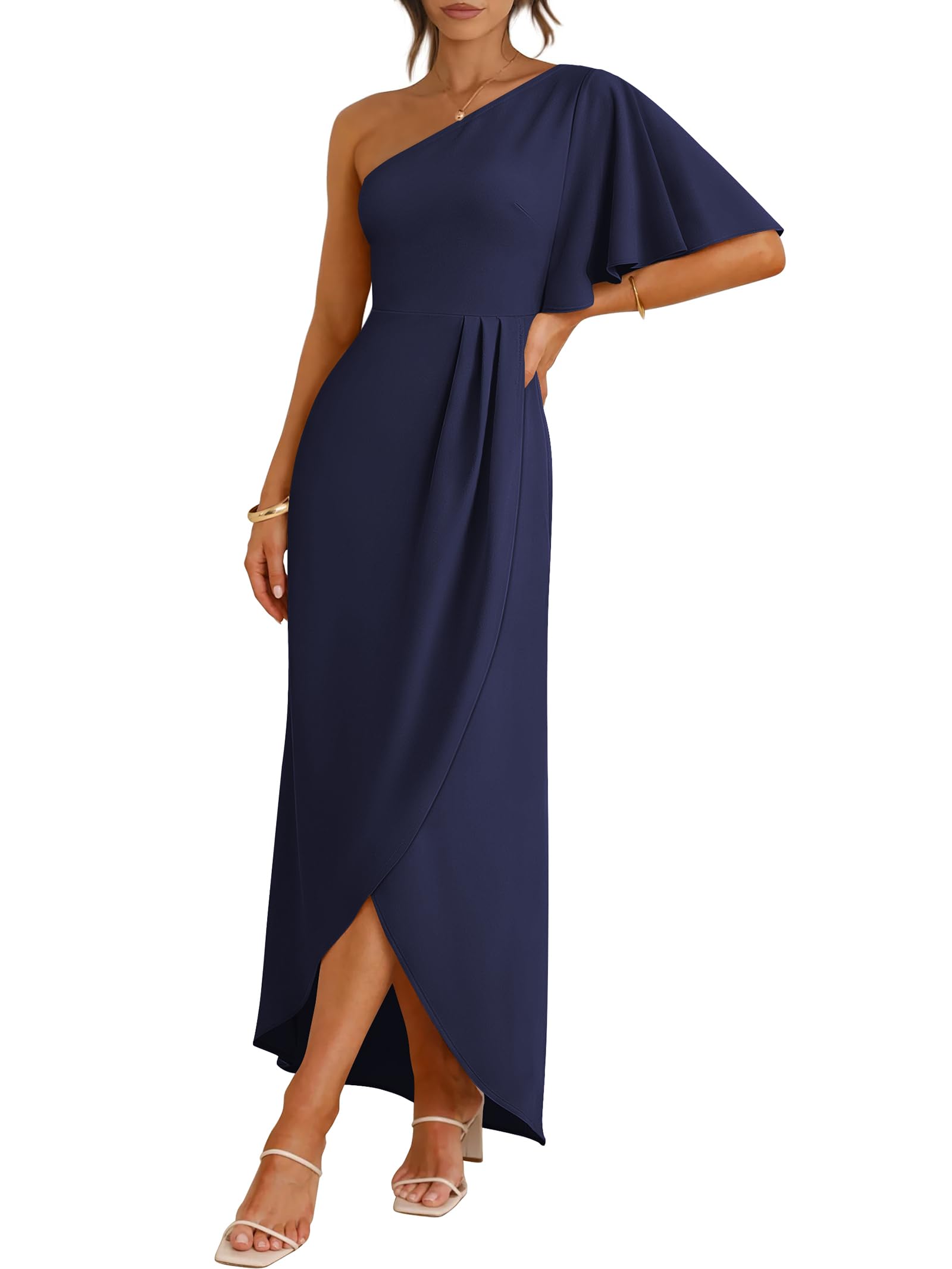 ANRABESS One Shoulder Wrap Midi Dress