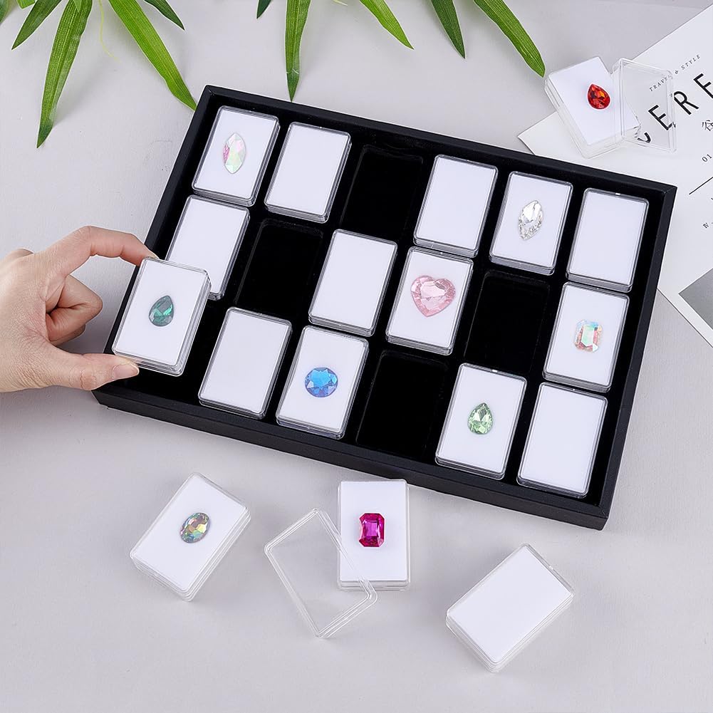 PH PandaHall 18 Gem Holder with Case, 2.2x1.4 inch Gemstone Display Box Square Gemstone Storage Box Diamond Display Case Gems Organizer with Foam for Collectibles Rhinestone Crystal Stone, White