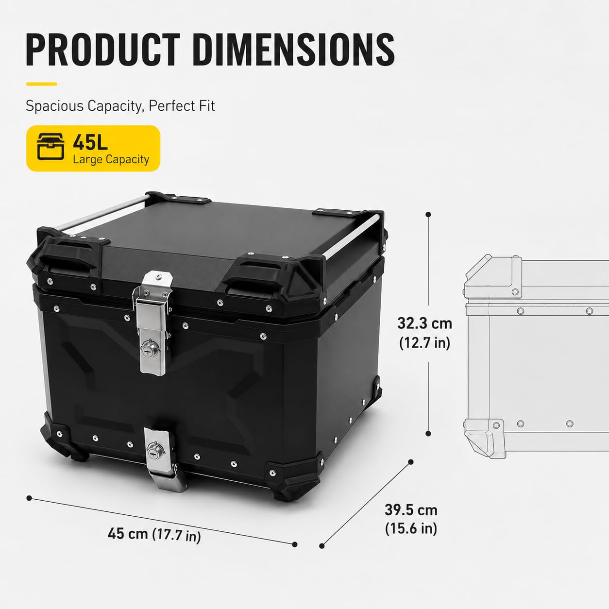 Topcase na motocykl 55 l, stop aluminium, górna obudowa do skuterów