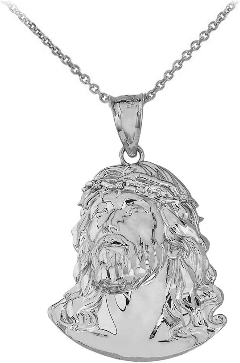 Claddagh Gold Fine 925 Sterling Silver Jesus Christ Face Head CZ (Large) 1.43" Pendant Necklace