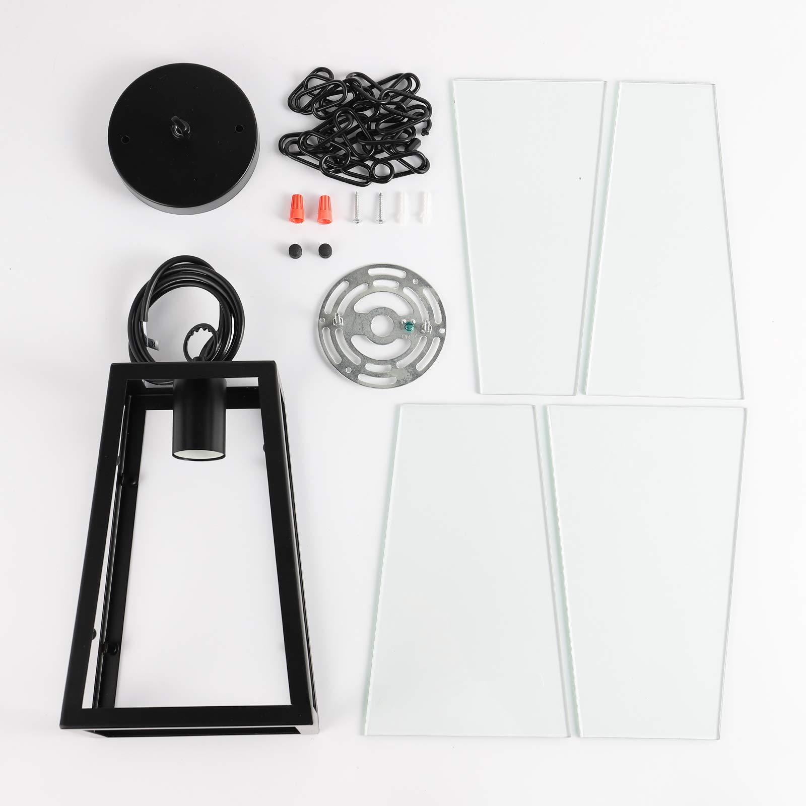 Farmhouse Pendant Light Metal and Clear Glass Cage Hanging Pendant Lighting Exterior Pendant Light Fixture for Dining Room Kitchen Island Foyer Hallway