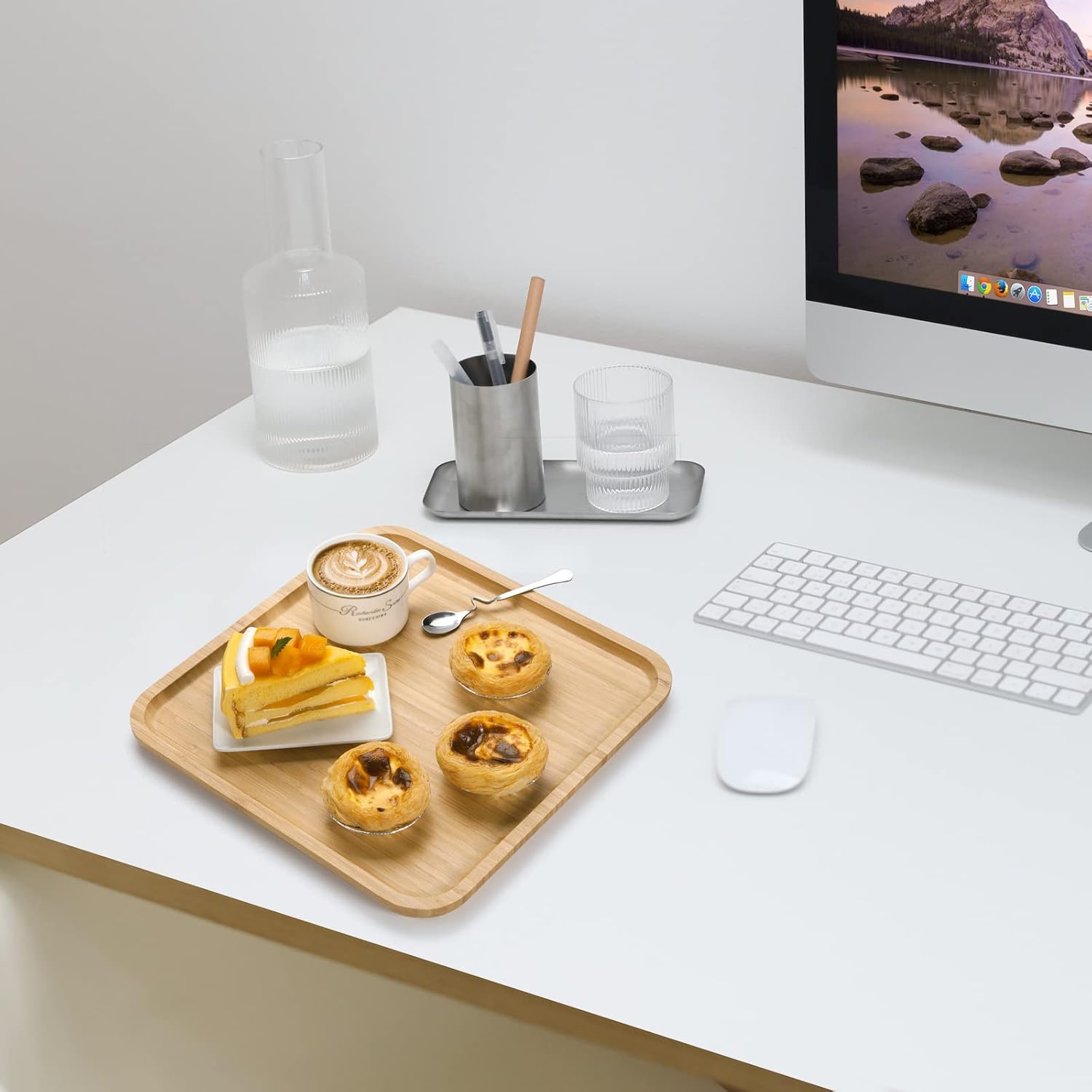 Bamboo Plates, Square Wood Serving Platter, Wooden Serving Tray, Charcuterie Serving Board, Cheese Board (11.8 inch) - Image 6