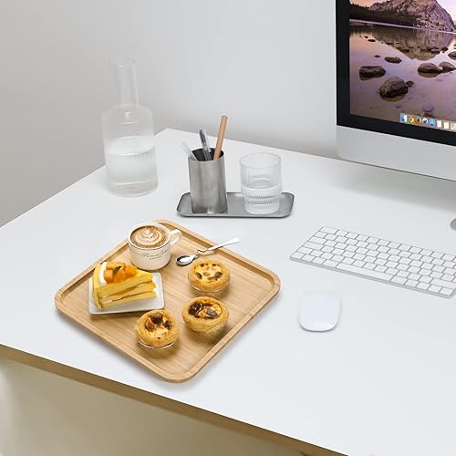 Miniatura 25 de Platos de bambú, bandeja cuadrada de madera, bandeja de servir de madera, tabla de servir charcutería, tabla de queso (9.8 pulgadas)