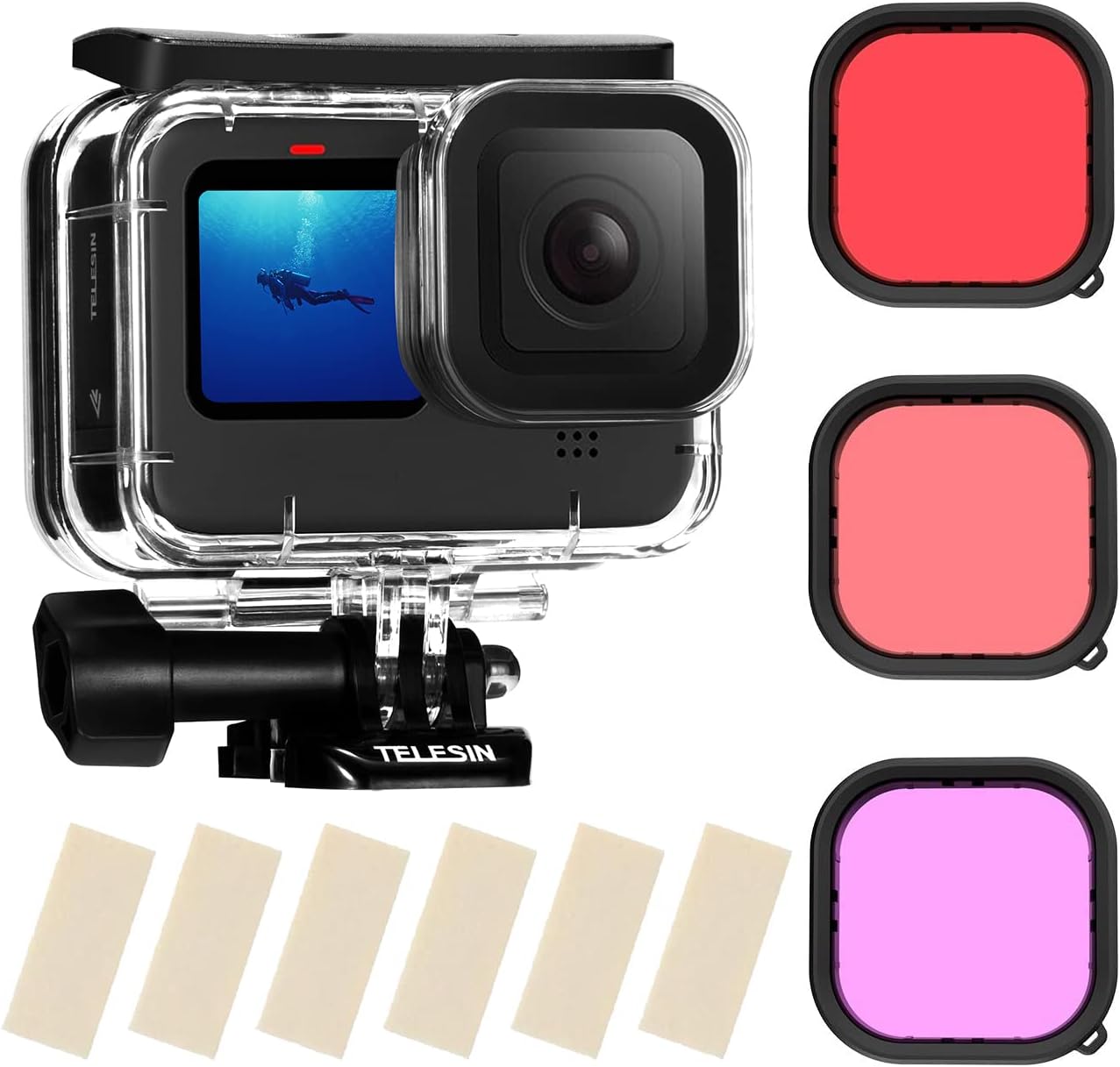 Waterproof Case for GoPro Hero 13/12/11/10/9 Black - 3-Pack Dive Filter with Red Magenta - Supports 60M/196FT Underwater Scuba Snorkeling Deep Diving