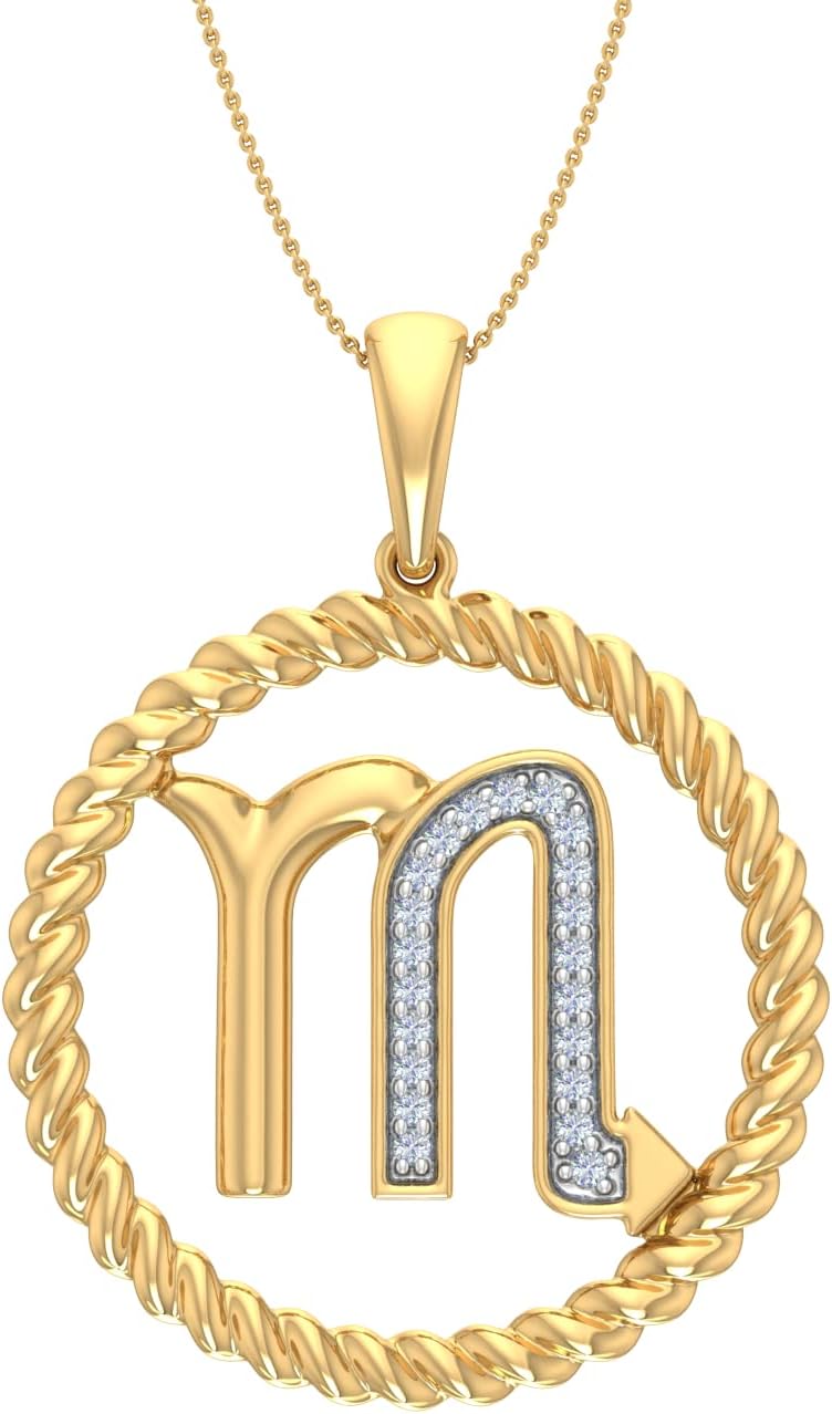 0.07 Carat Diamond Zodiac Sign Pendant Necklace in 925 Sterling Silver