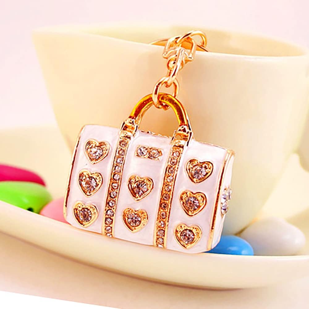 MZ931 Gorgeous Crystal Big Handbag 3D Charm Pendant Lobster Clasp Key Ring Keychain (White) - Image 4