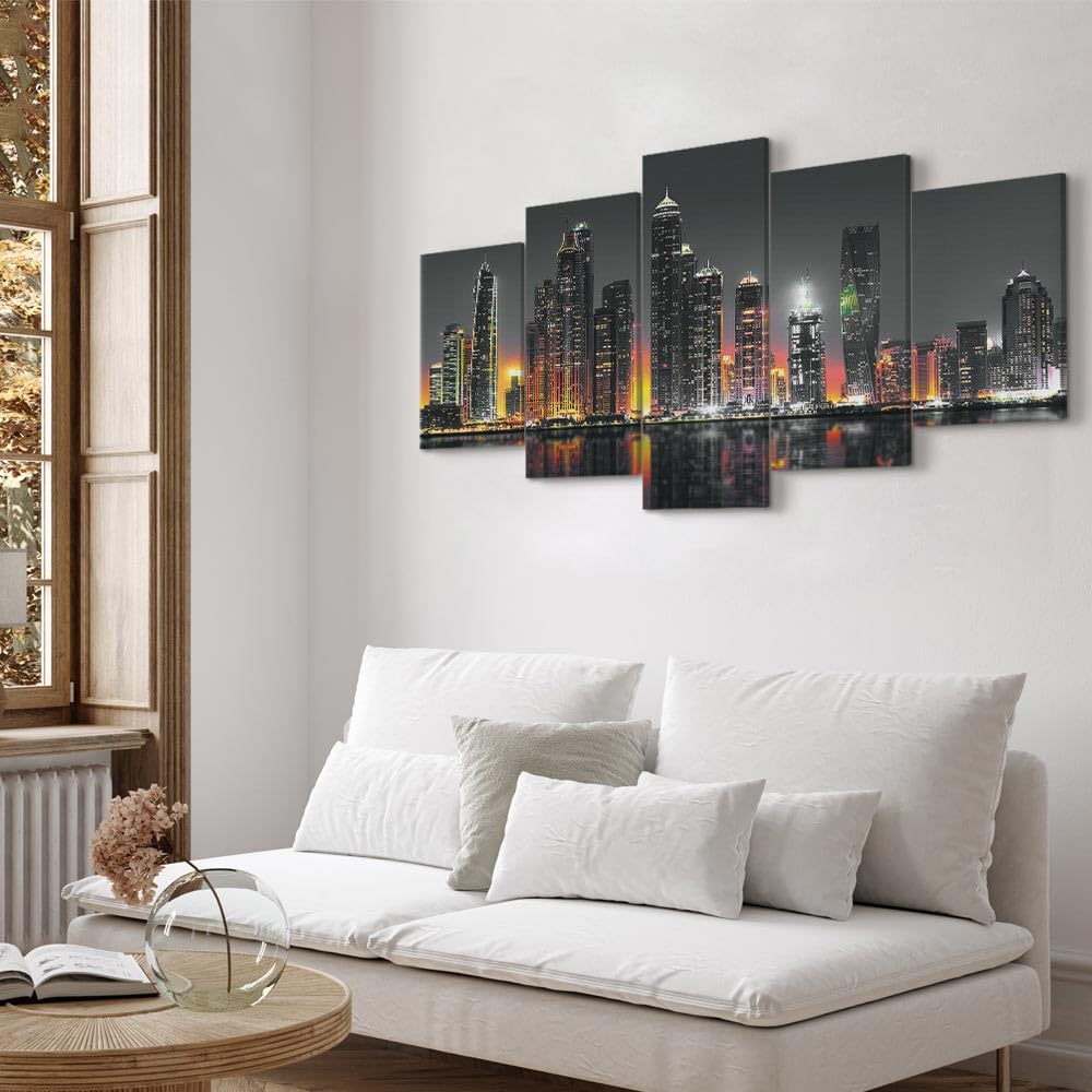 B&D XXL - Leinwandbild mit Gel-Textur Kunst, 150x75 cm, 5-teilig, modern | Hochwertige Leinwand, sofort aufhängbar, ideal fürs Wohn- oder Schlafzimmer, wasserfest und lichtecht, langlebig, stilvoll