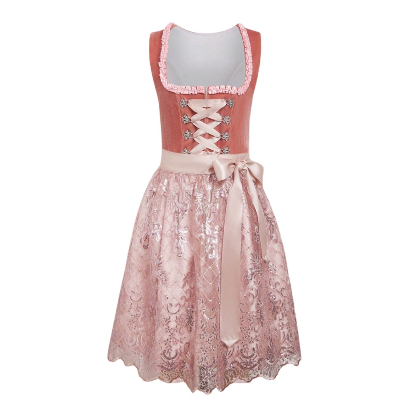 Dirndl Midi Damen Kleid Modern Oktoberfest Outfit Dindl Langes Lang Trachtenrock Mit Bluse Diensl Trachtenkleid Große Größen Stretch Grosse Grössen Samt 70 cm Dirndlschürze Spitze