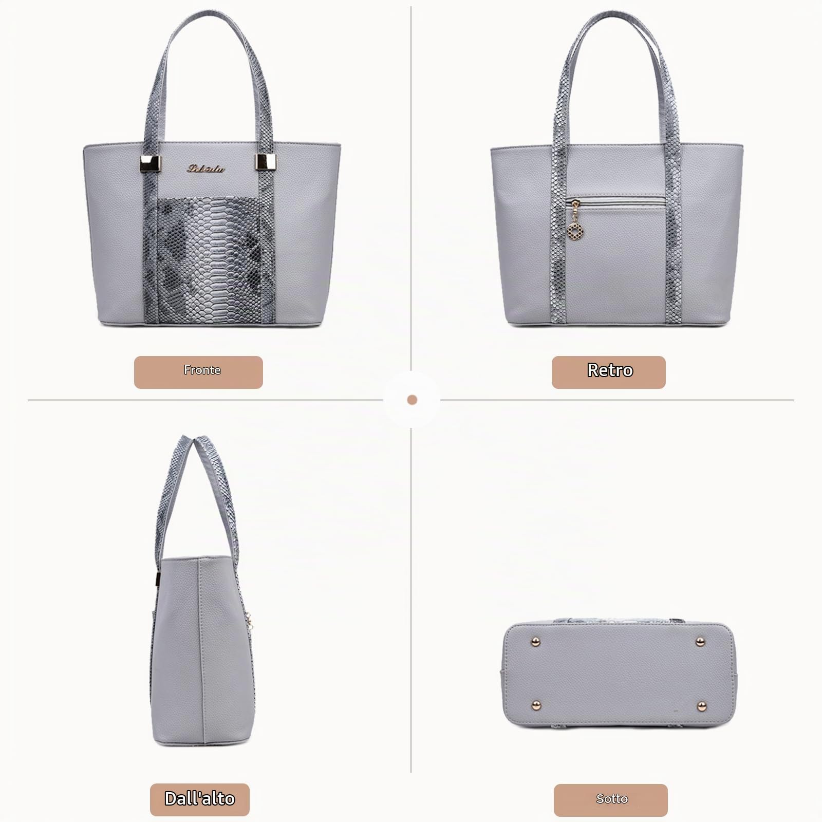 NICOLE & DORIS borsa per donna Borsette Donna 6 pezzi Borse Tracolla Portafogli borse a tracolla Grigio