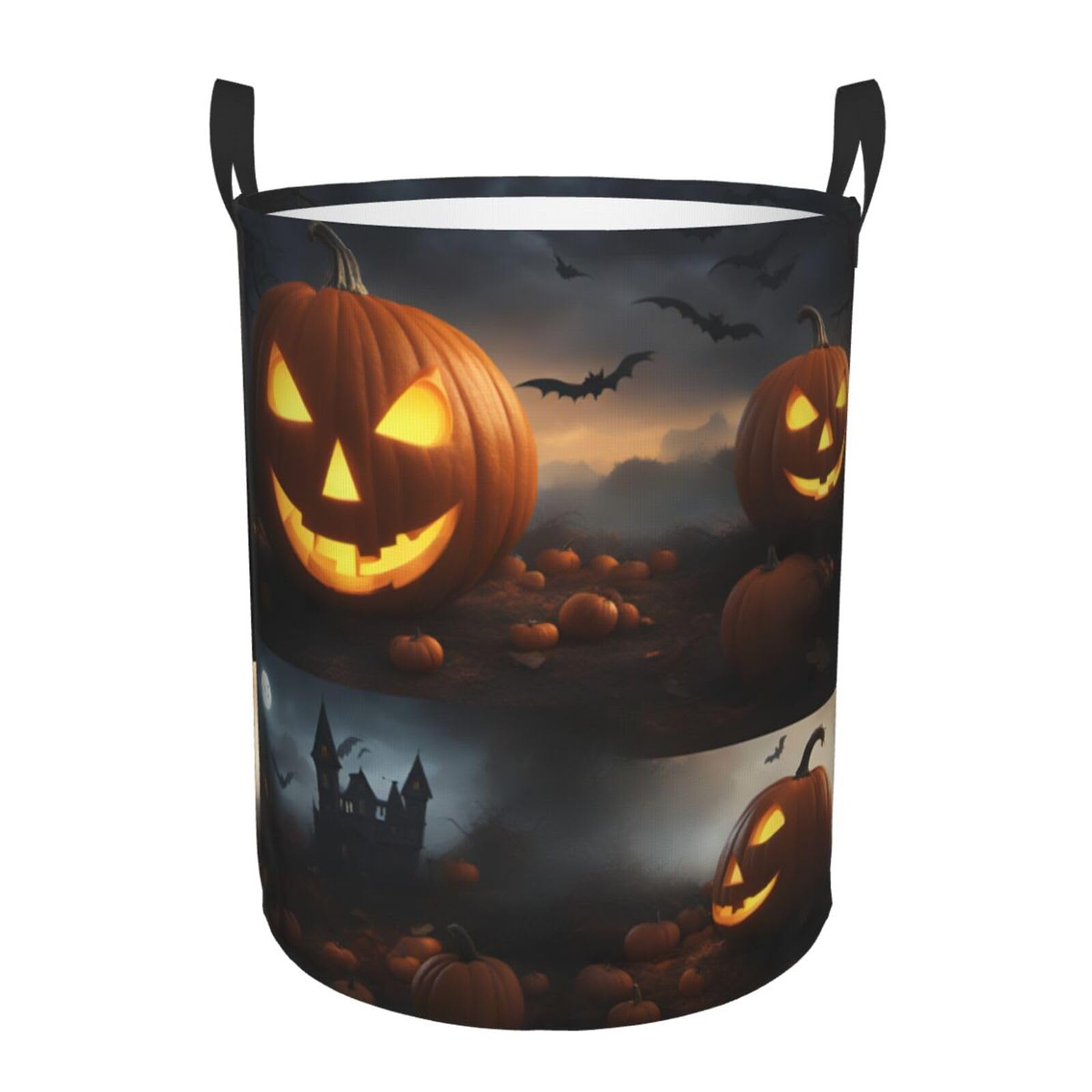 M Collapsible Laundry Hamper Round Halloween Pumpkin Print Storage