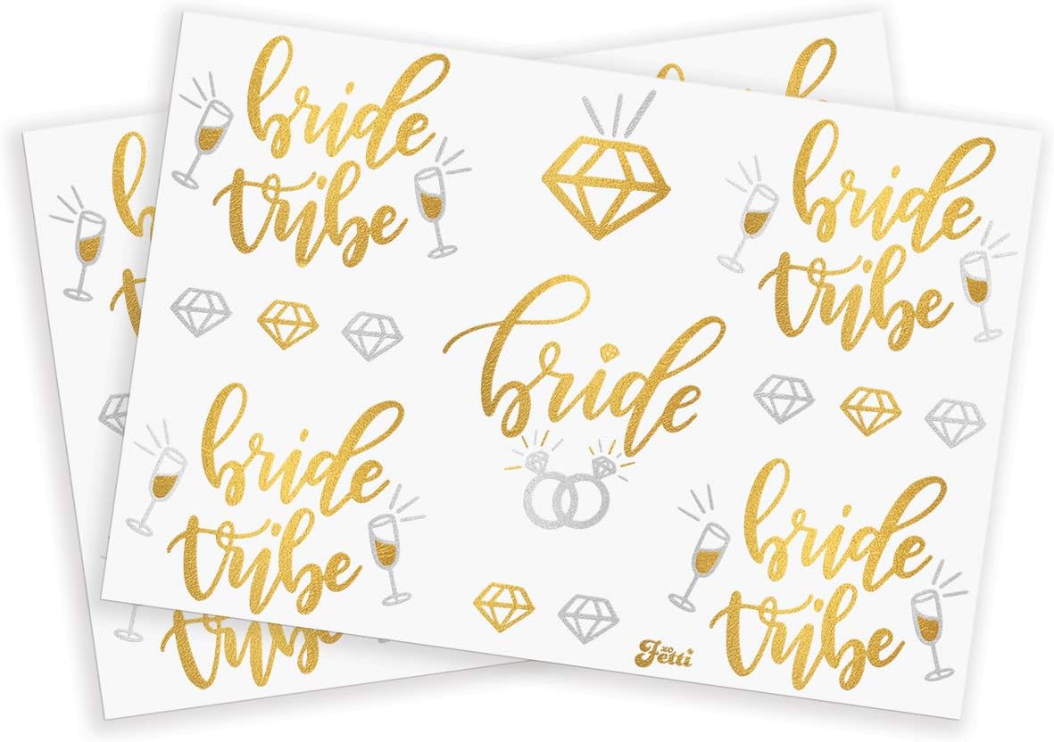 xo, Fetti Bachelorette Party Gift Kit – 4pc Bride to Be | Sash For Bride, Rhinestone Tiara, Veil + Bride Tribe Tattoos