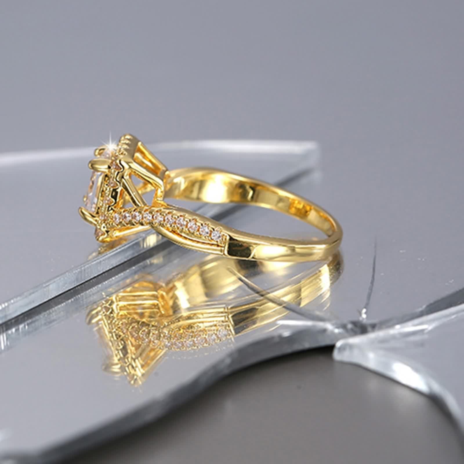 Anillo cuadrado de oro amarillo de 14 quilates, talla M 1/2