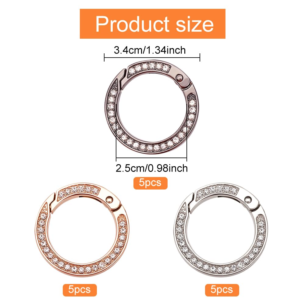 Anelli A Moschettone Con Strass - 15 Pezzi | Portachiavi, Borse, Cinture | Per DIY E Accessori