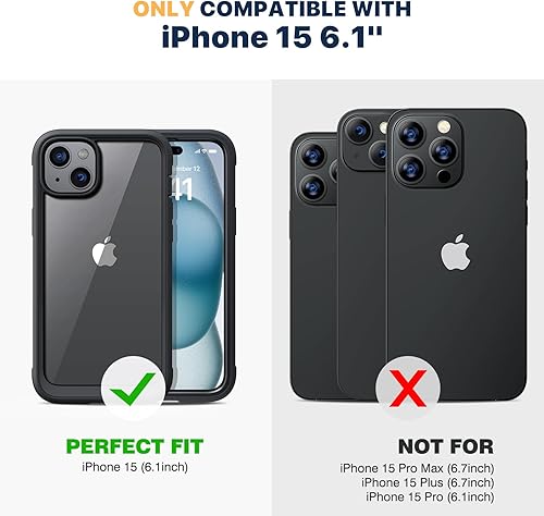 Miniatura 7 de Diaclara Diseñada para iPhone 15, funda resistente de cuerpo completo con protector de pantalla integrado sensible al tacto y antiarañazos, con