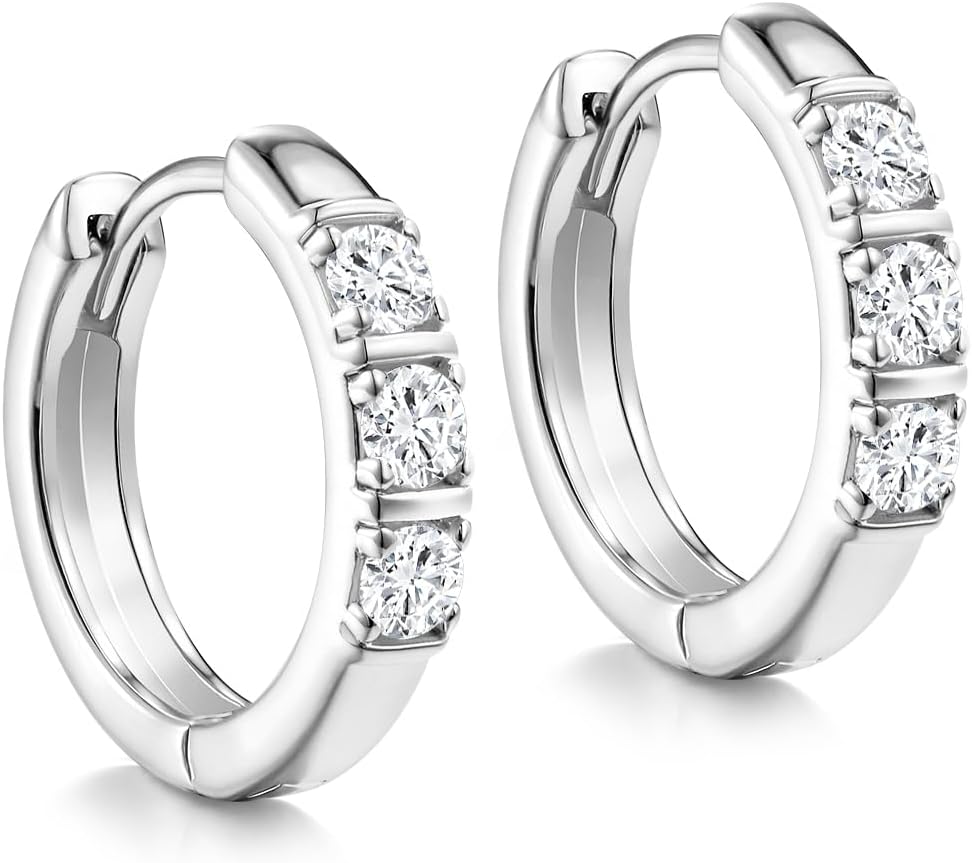 D Color VVS1 Clarity Moissanite Simple Small Hoop Earrings for Women Men, 15mm/20mm, Solid 925 Sterling Silver, Hypoallergenic Comfy Everyday Earrings, Christmas Birthday Gifts