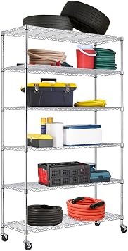BestOffice Commercial Wire Shelving Unit Metal Shelf Casters Adjustable Layer Rack Strong Steel for Restaurant Garage Pantry Kitchen Garage 451882, Chrome
